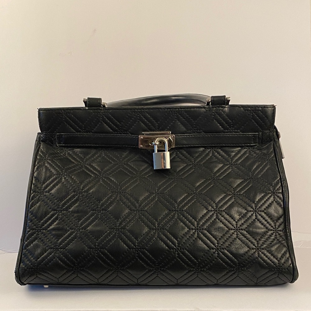 Danier Leather Black Quilted Satchel with Silver Lock Detail
